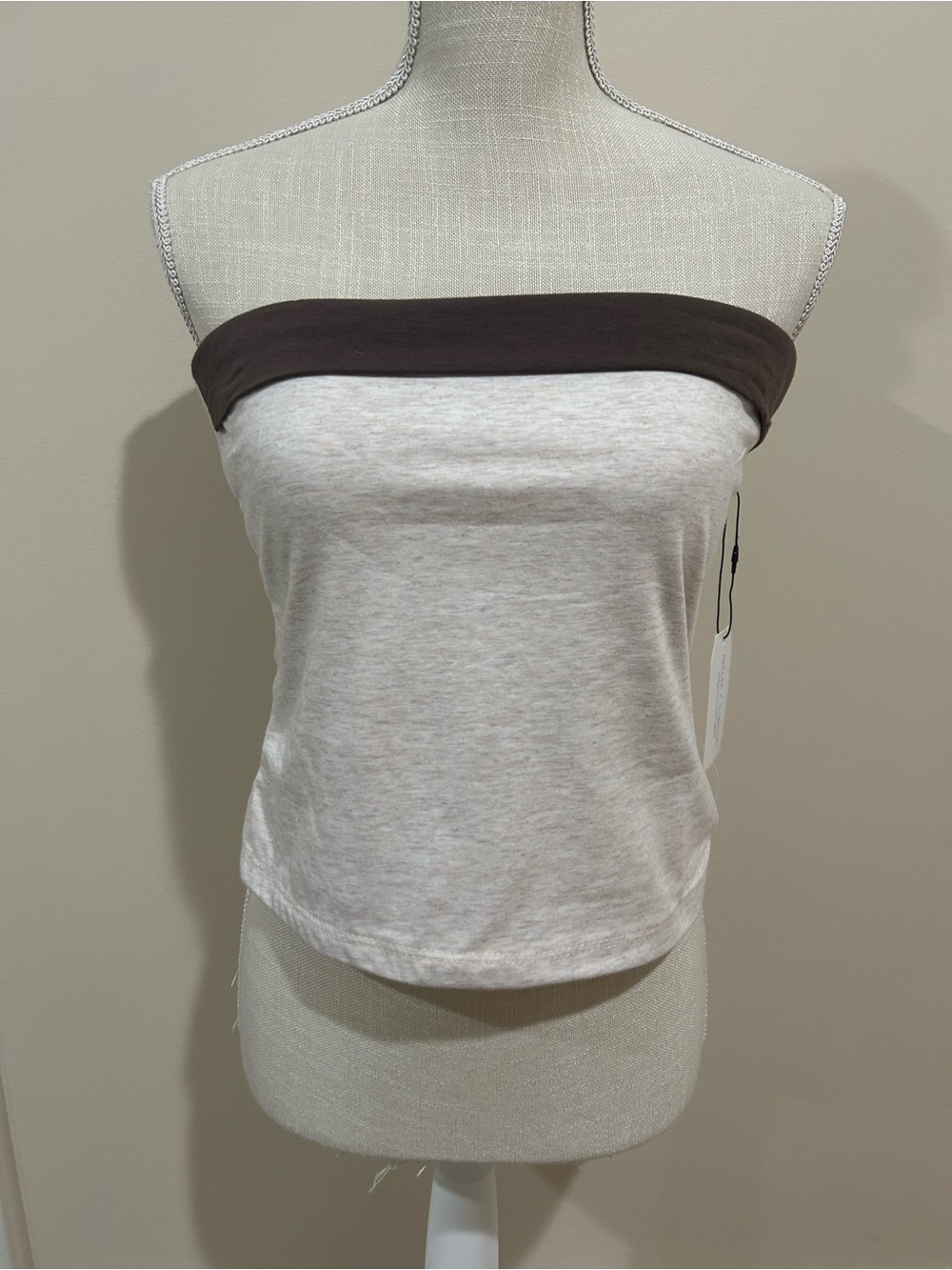 Strapless Two-Tone Tube Top in Cream and Brown